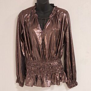 Voge Metallic Peplum Blouse Smokeshow Bronze NWT Misses Size Small